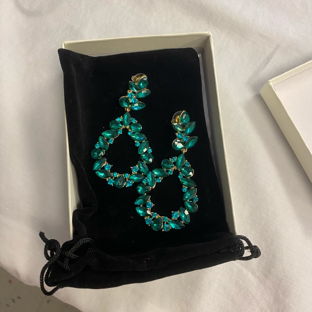 Large green pageant prom Earrings